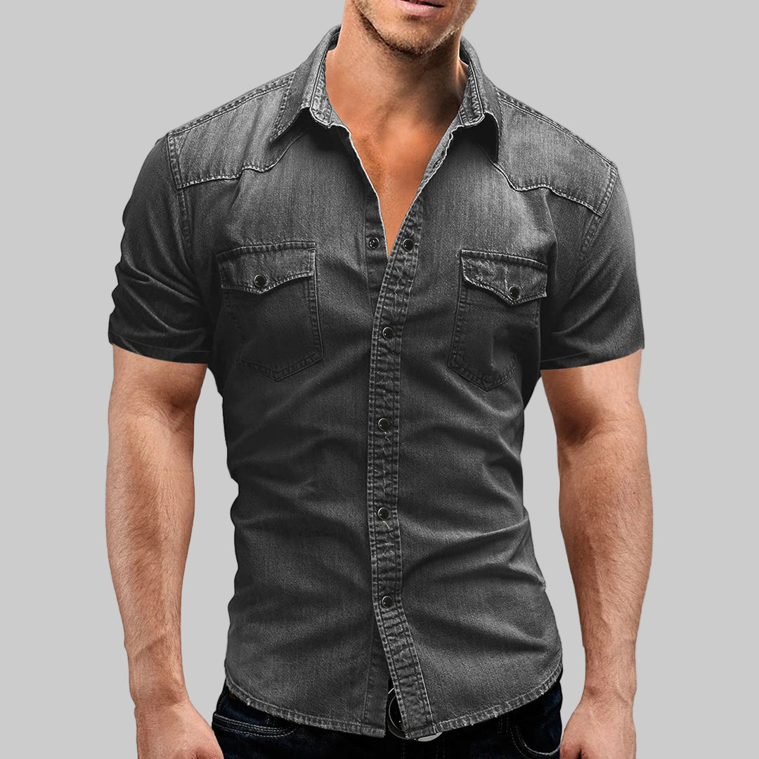 Slim Fit Solid Color Vintage Denim Shirts