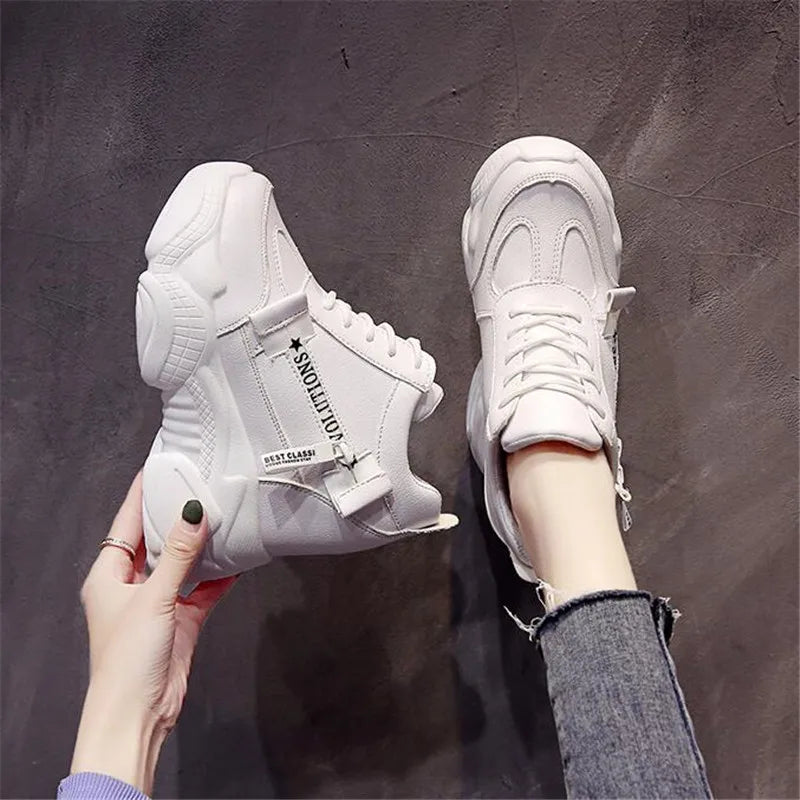 Chunky 12CM Leather Vulcanized Platform Sneakers