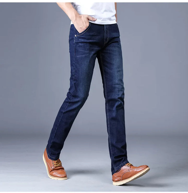 2022 Men's Stretch Jeans - Classic Elastic Business Denim Pants for Comfort and Style - Slim Straight Fit