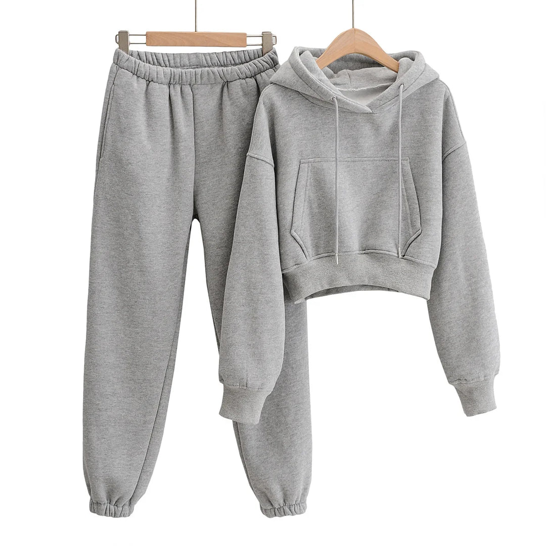 Solid Fleece Two Piece Jogger Pant Set