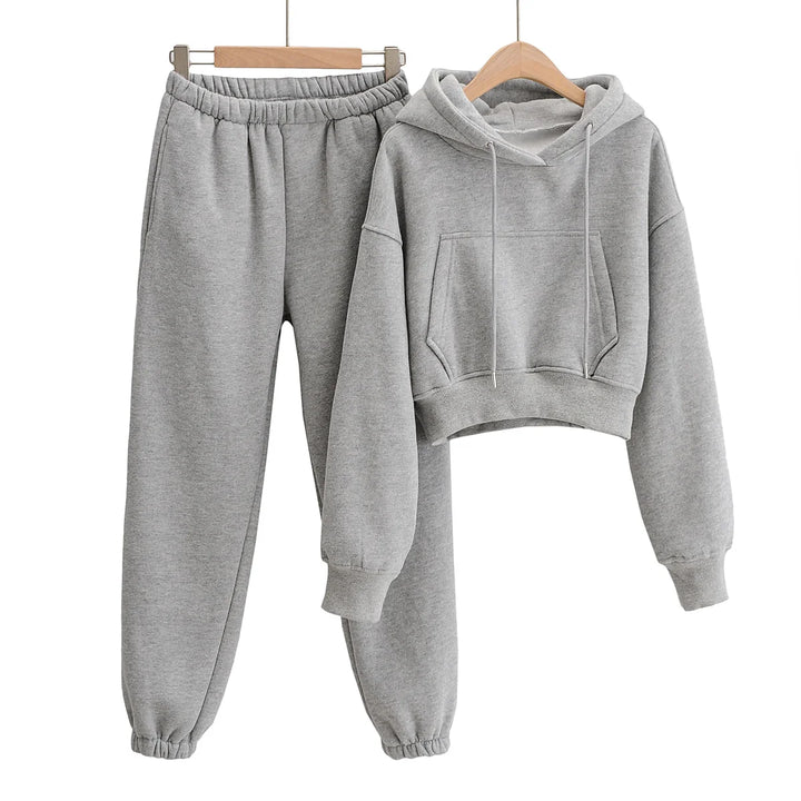 Solid Fleece Two Piece Jogger Pant Set