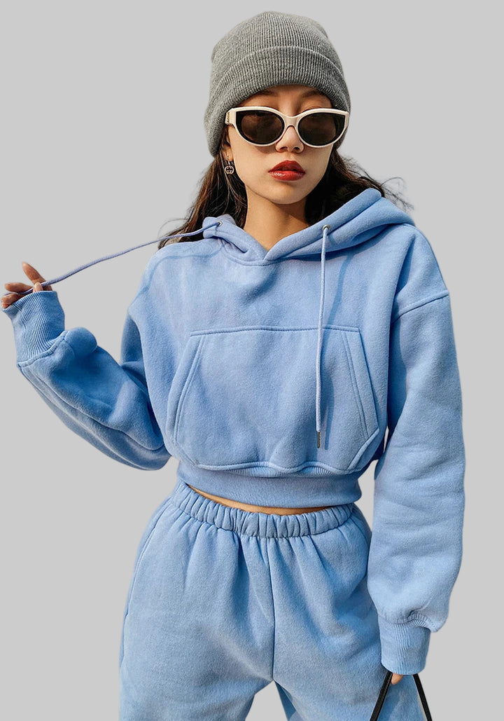 Solid Fleece Two Piece Jogger Pant Set