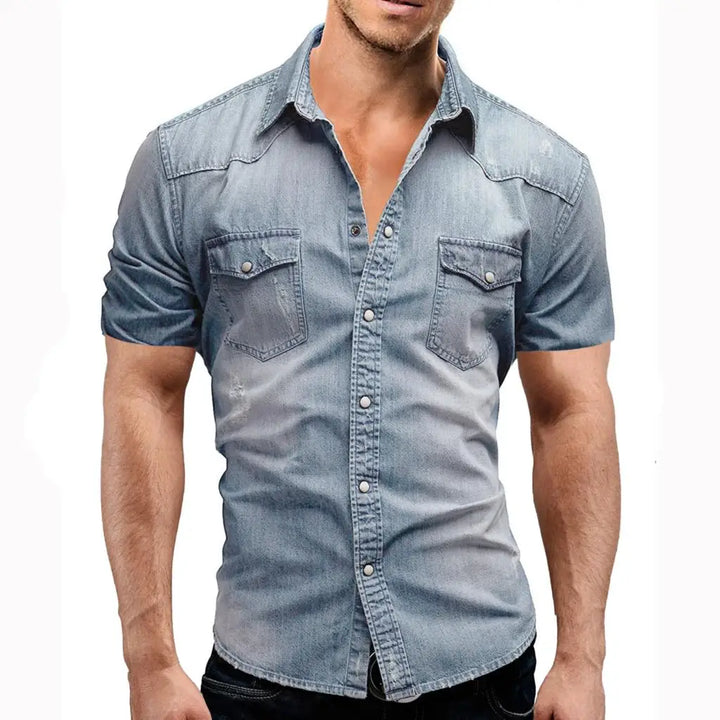 Slim Fit Solid Color Vintage Denim Shirts
