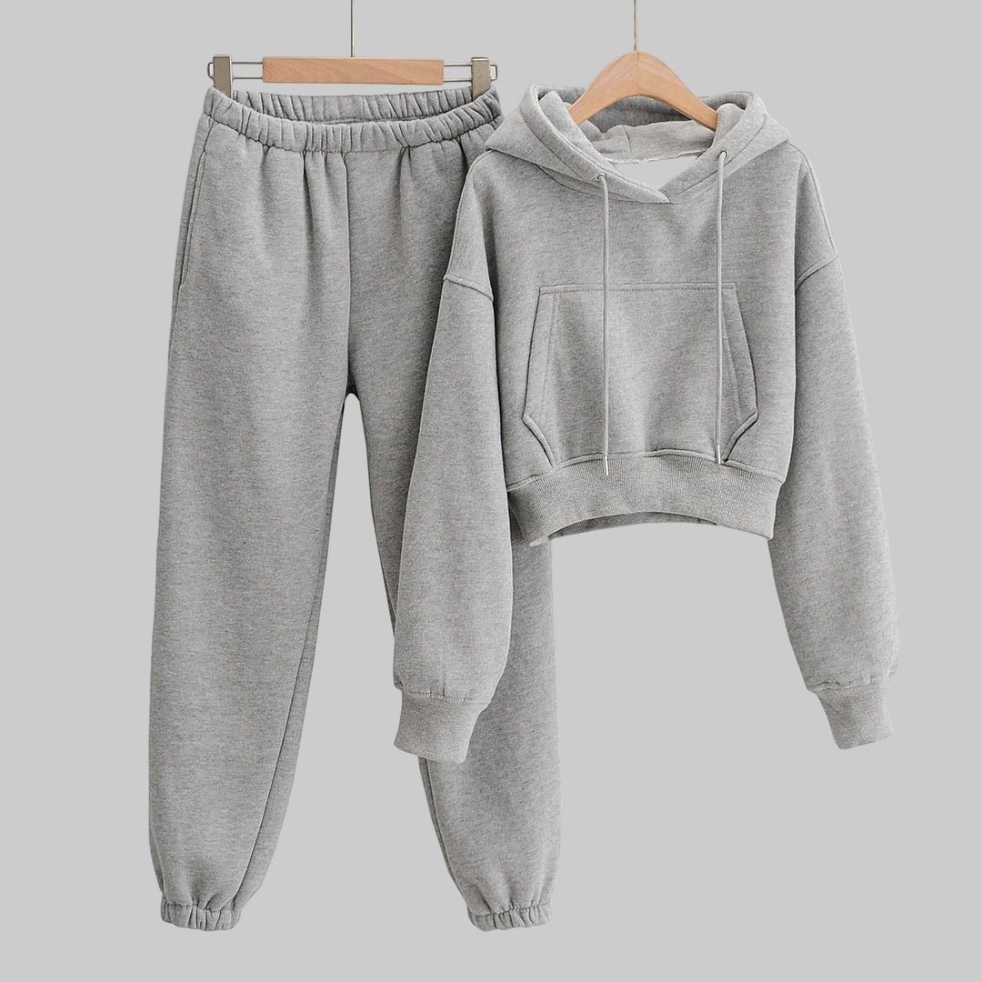 Solid Fleece Two Piece Jogger Pant Set