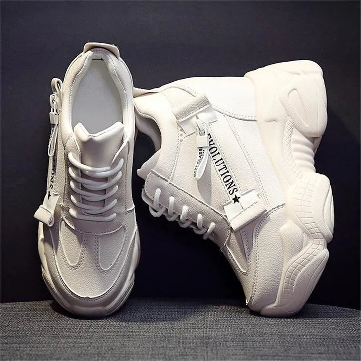 Chunky 12CM Leather Vulcanized Platform Sneakers