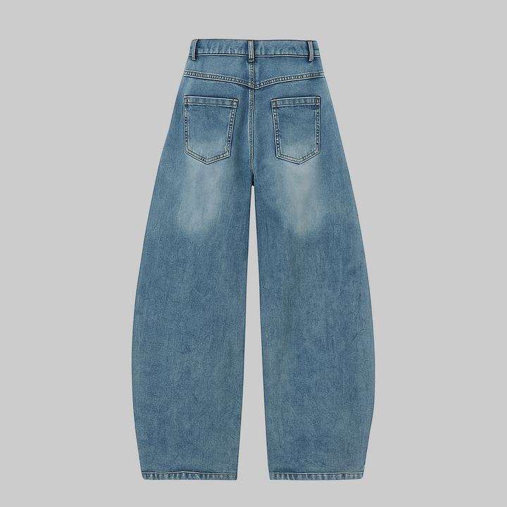 Loose Fit Baggy Jeans-Printed Letters and Multiple Pockets