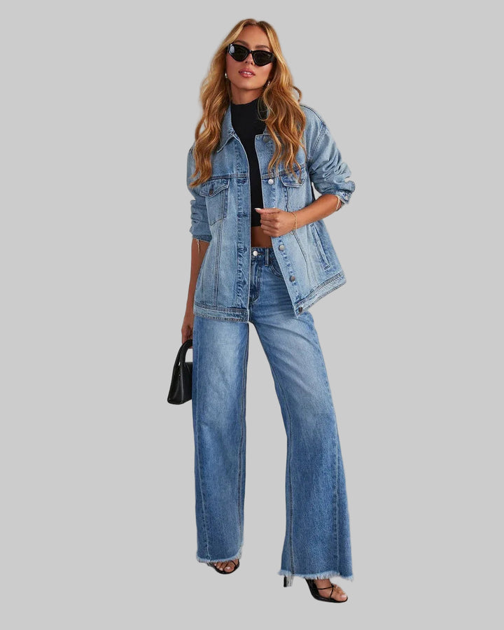Solid Color Loose Wide Leg Side Seam Jeans