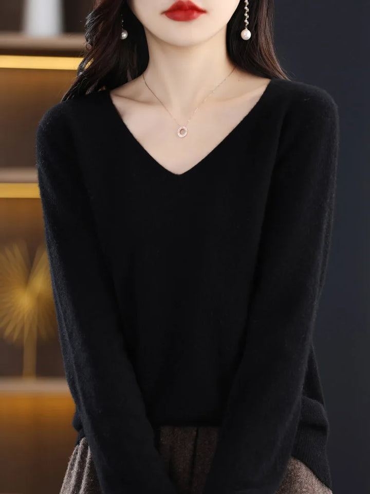 100% Pure Merino Wool Women's V-Neck Sweater