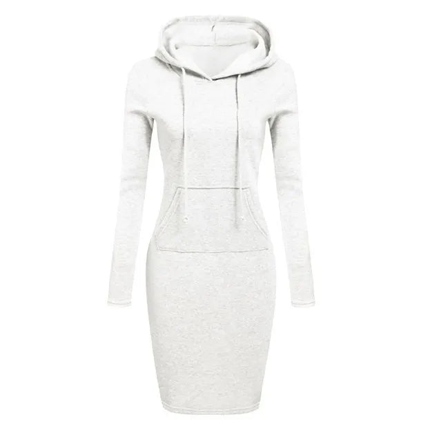 Solid Color Hooded Long-Sleeve Dress