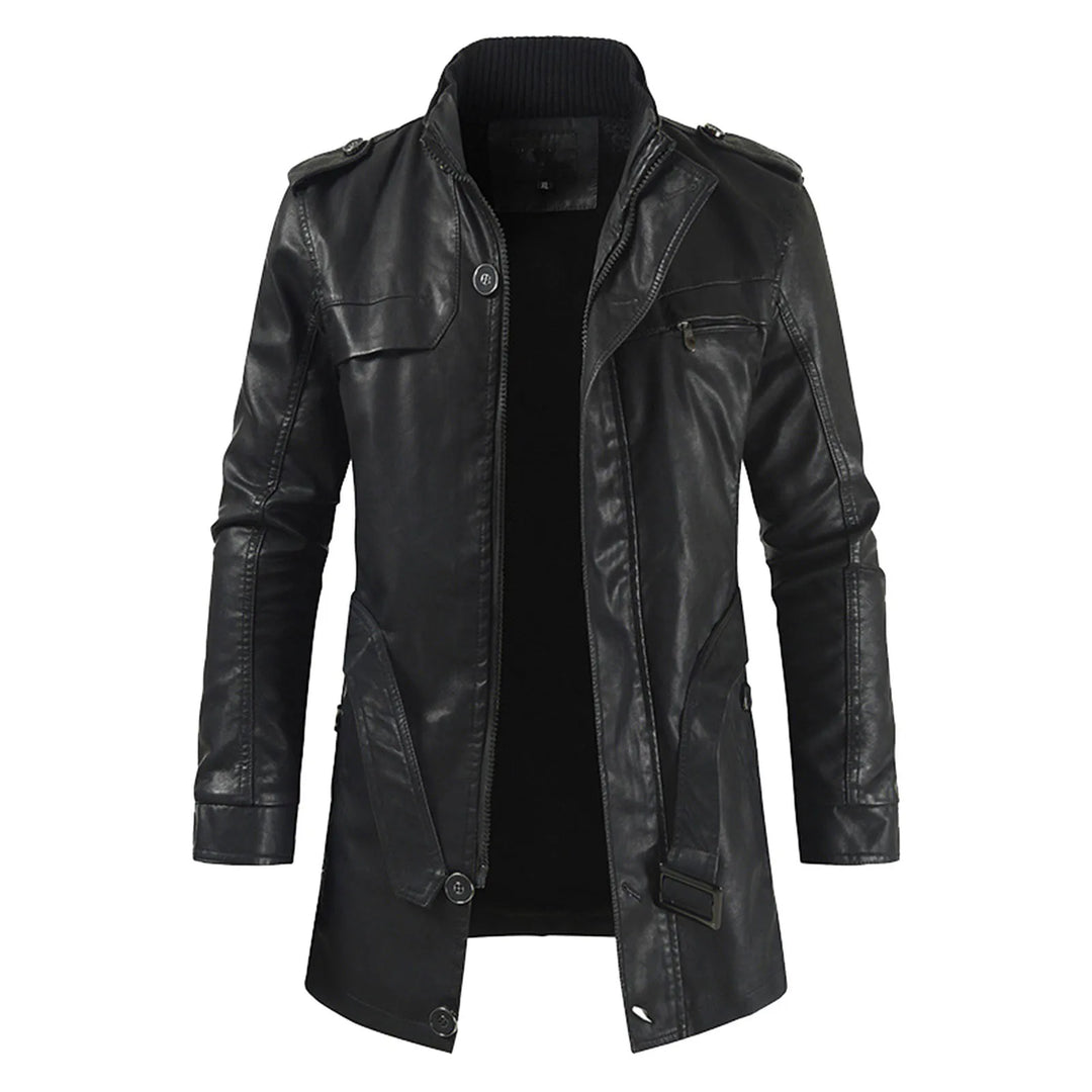 Mid-Length Detachable Hood Lightweight Plush Lined Leather Coat