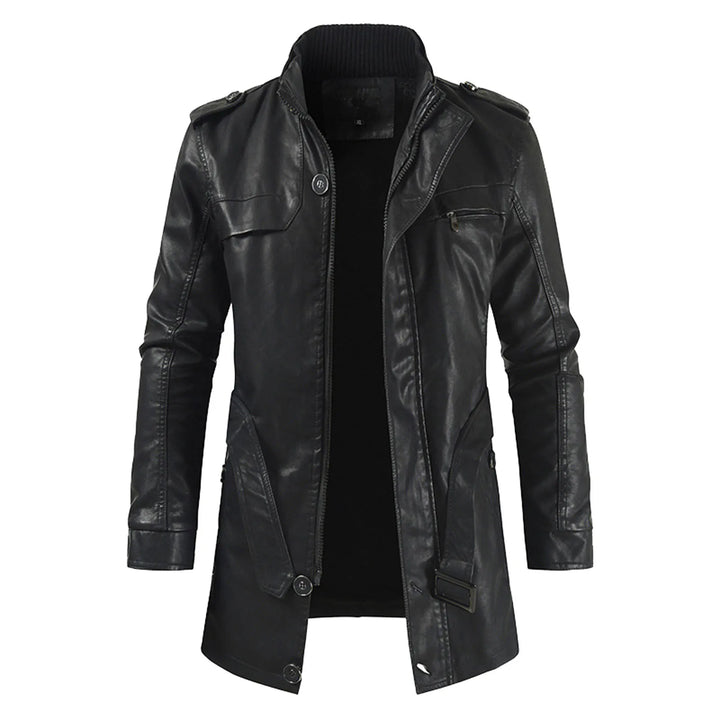 Mid-Length Detachable Hood Lightweight Plush Lined Leather Coat