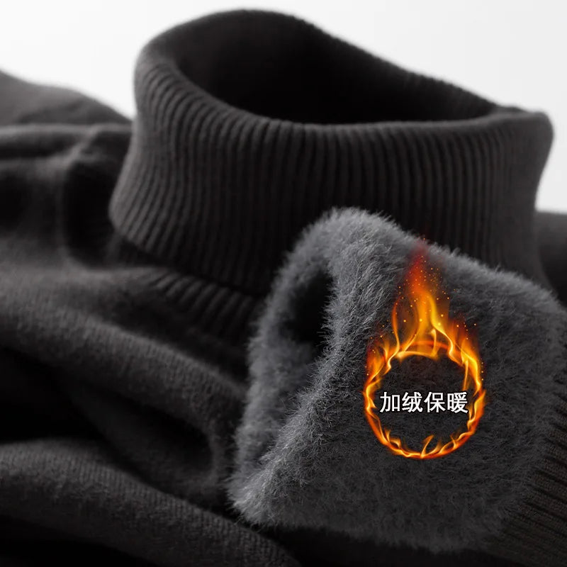 Thermal Fleece-lined Knitted High-neck Sweater