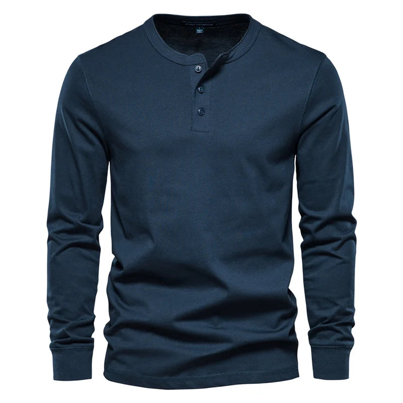 Casual Long Sleeve Solid Color Henry T-Shirts