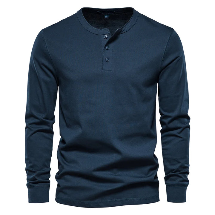 Casual Long Sleeve Solid Color Henry T-Shirts