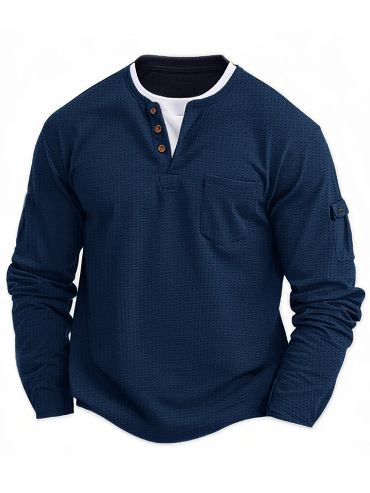 Casual Long Sleeve Henley Button Neck Tee