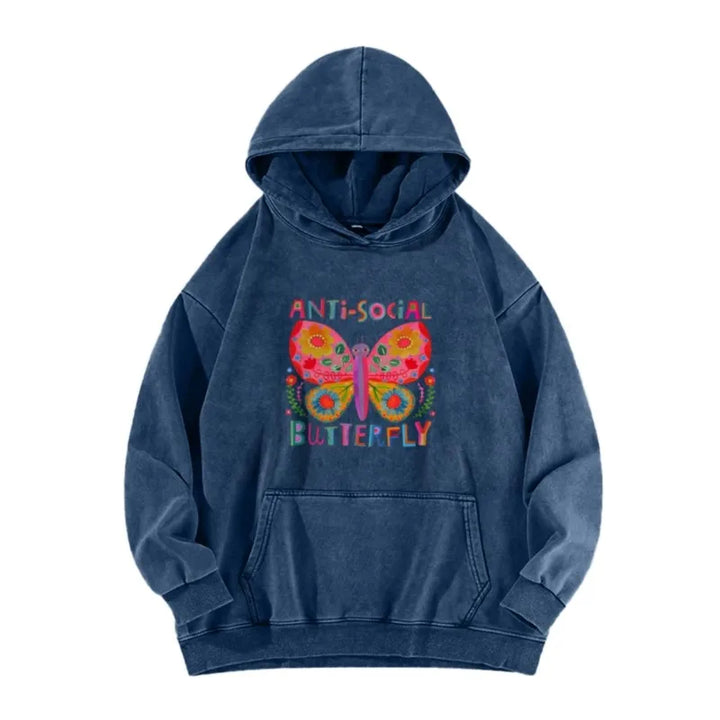 Pure Cotton Color Smudge Butterfly Graphic Print Hoodies