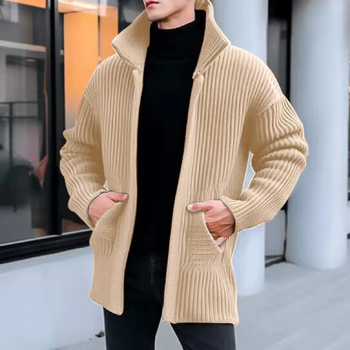 Mid-Length Solid Color Warm Knitted Lapel Sweater