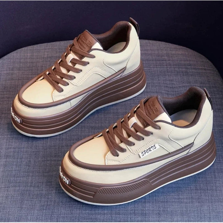 8cm Genuine Leather Platform Chunky Sneakers