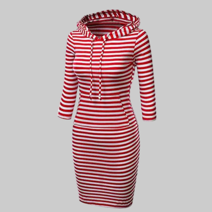 Solid Color Hooded Long-Sleeve Dress