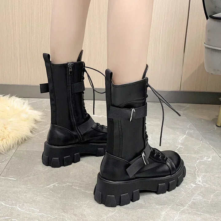 Mid-Calf Punk Gothic Motorcycle Boots