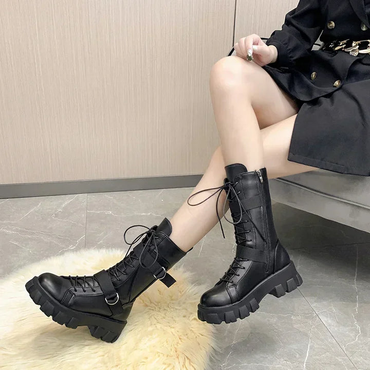 Mid-Calf Punk Gothic Motorcycle Boots