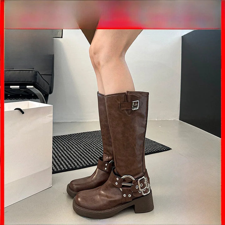 Retro Knee-high round Head Knight Boots