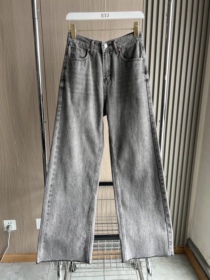 Classic High-Waisted Wide-Leg Washed Jeans