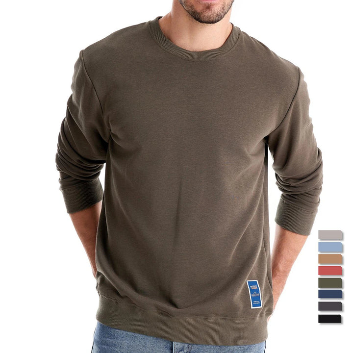 Casual Cotton-Blend Crew Neck Pullover Sweatshirt