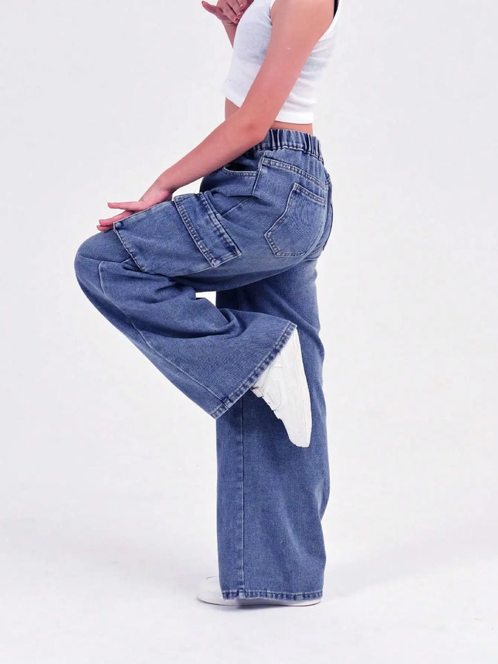 Vintage Wash Wide Leg Denim Jeans