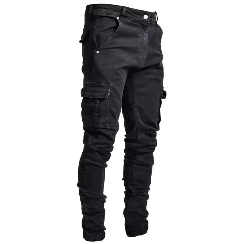 Slim Fit Elastic Multi-Pocket Cargo Jeans
