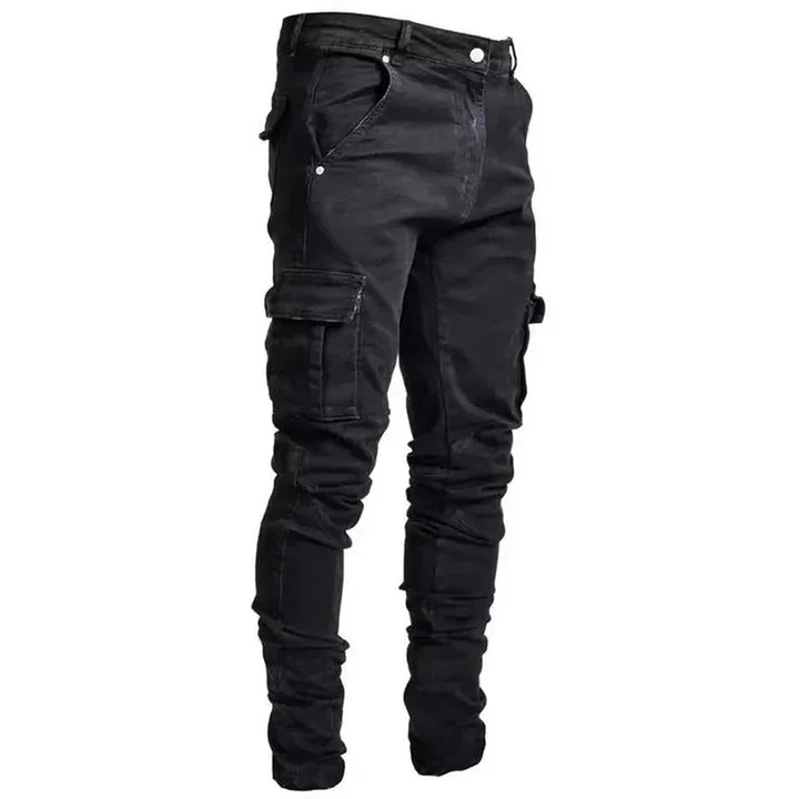 Slim Fit Elastic Multi-Pocket Cargo Jeans