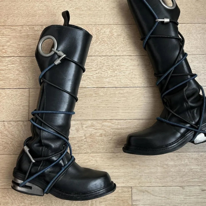 Genuine Leather Wire winding Motorcycle Boots