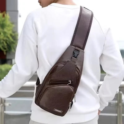PU Leather USB chest Crossbody bag