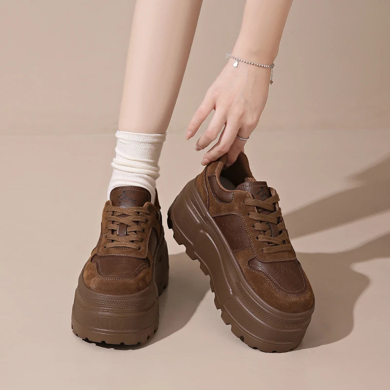 Leather Plush Chunky Platform Sneakers