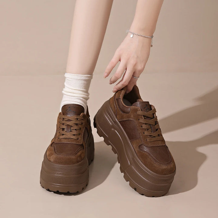 Leather Plush Chunky Platform Sneakers