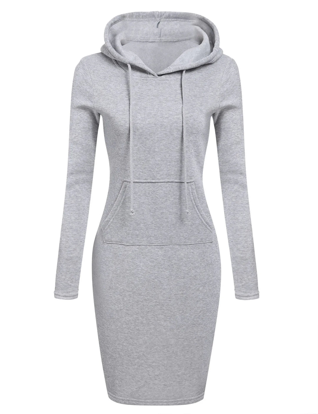 Solid Color Hooded Long-Sleeve Dress