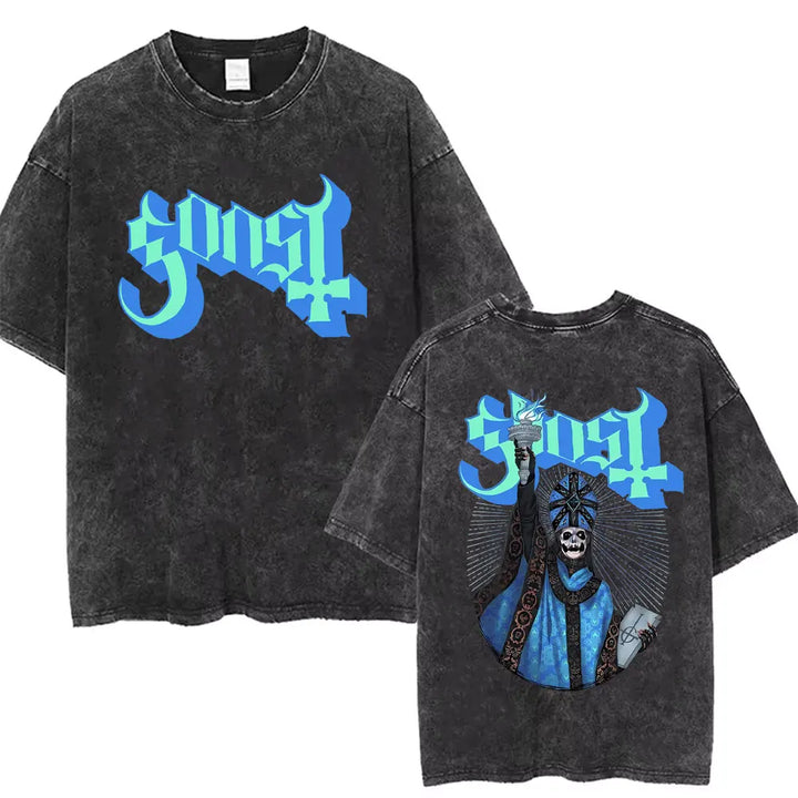 Washed Vintage Gothic Rock Metal Ghost Band Tees