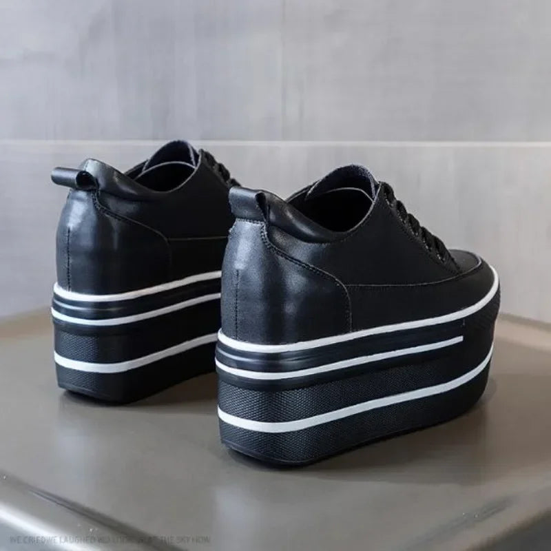 Premium Leather High Platform Chunky Sneakers