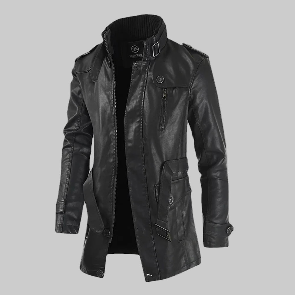 Thick Fleece-lined Leather Winter Coat