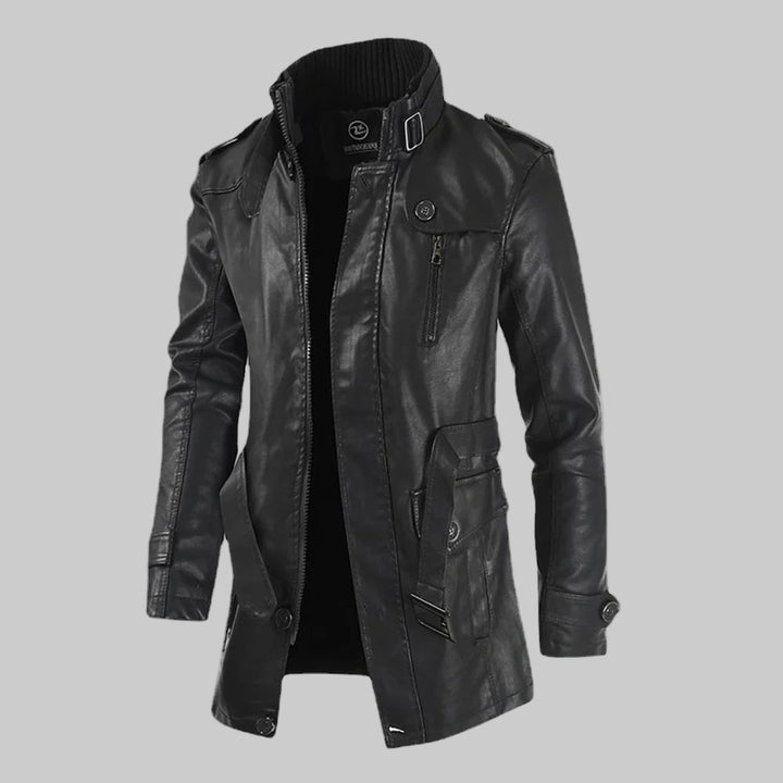 Thick Fleece-lined Leather Winter Coat