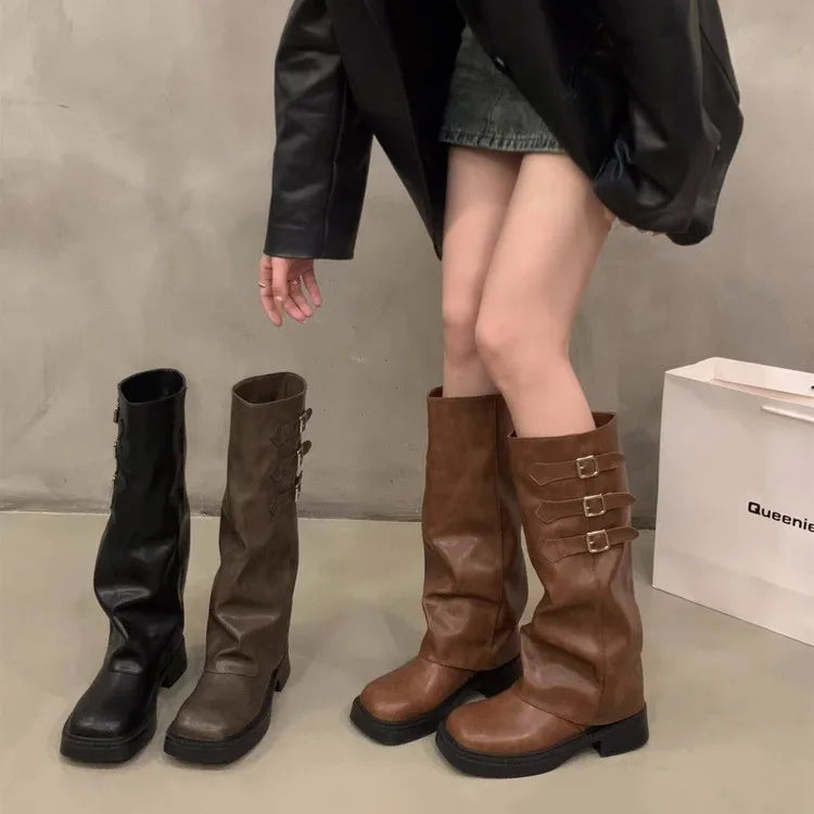Retro Knee-High Slip-On Fashion Boots