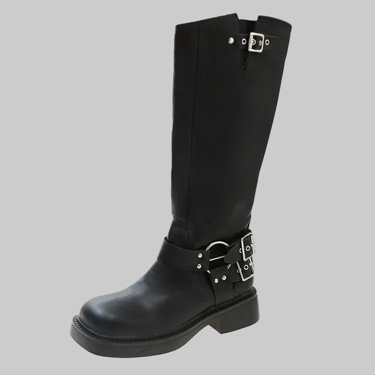 Retro Denim Long Tube Boots in Maillard Style