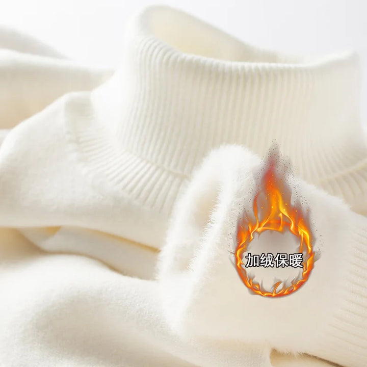 Thermal Fleece-lined Knitted High-neck Sweater