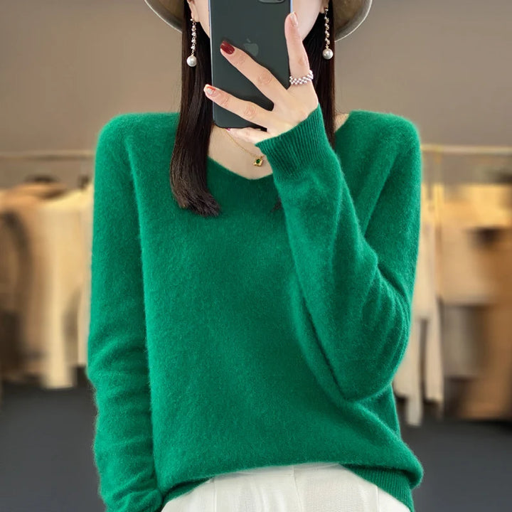 100% Pure Merino Wool V-Neck Autumn Winter Sweater