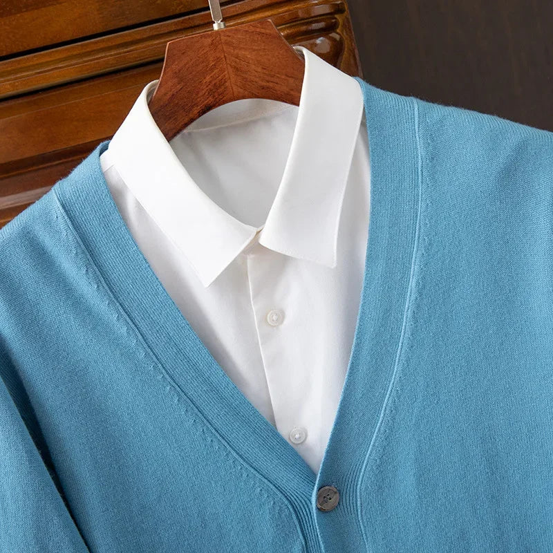 Classic V-Neck Solid Color Sweater Cardigan