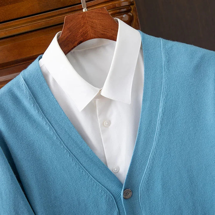 Classic V-Neck Solid Color Sweater Cardigan