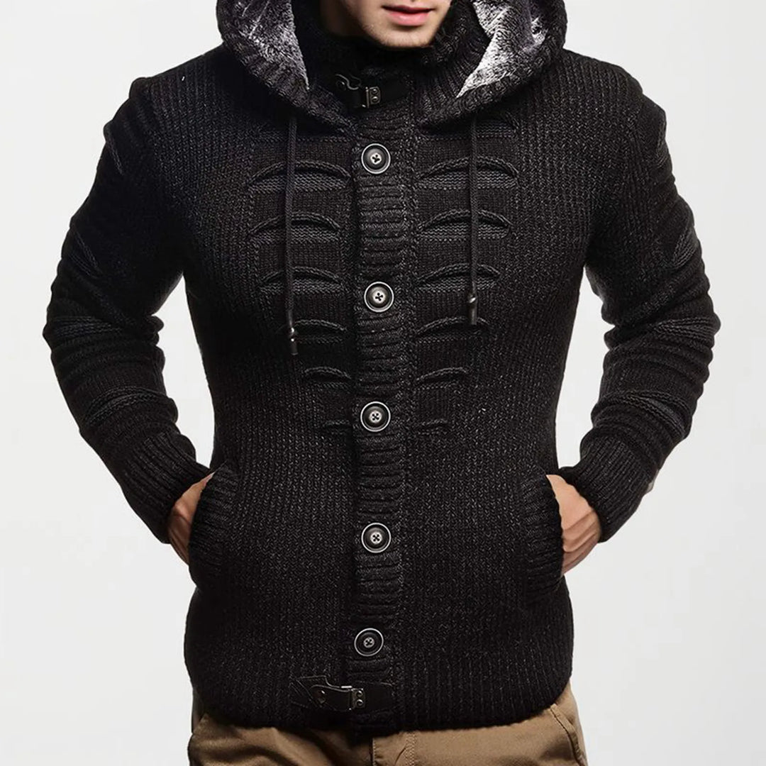 Hooded Knitted Long Sleeve Cardigan Sweater