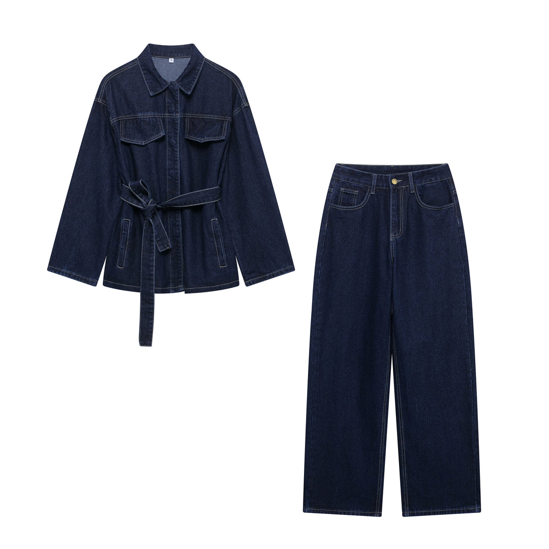 2-Piece Denim Jacket and Vintage Front Zipper Jeans Set