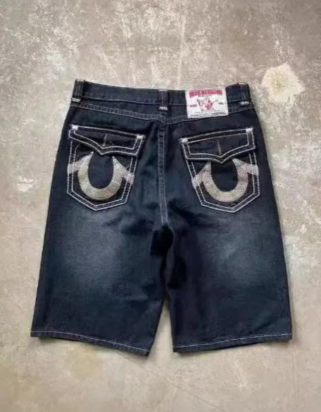 Hip hop pocket print loose Y2K denim shorts