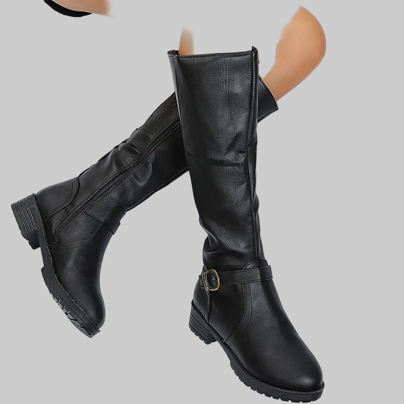 Zippered Low-Heel Knee-High Boots